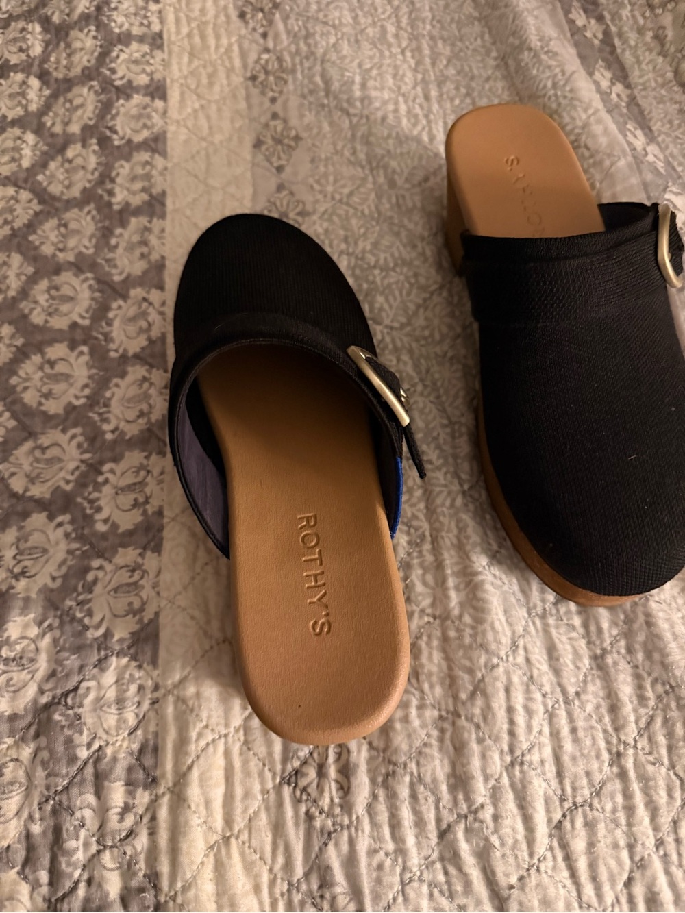 Rothy's Black Slip-On Mule with Buckle Accent